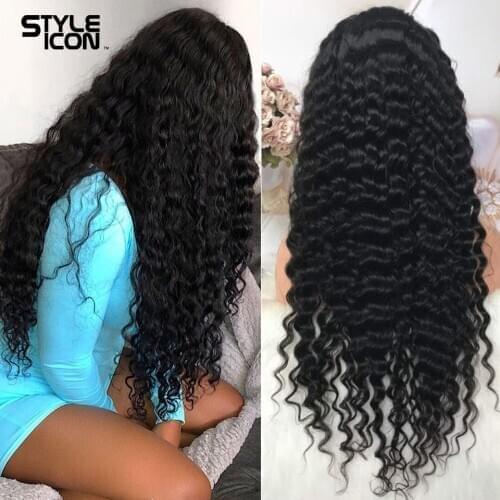 Brazilian Deep Wave Lace Front Human Hair Wigs Remy 180% Density Long 30 Inches Deep Curly Wig For Black Women Pre Plucked Wigs