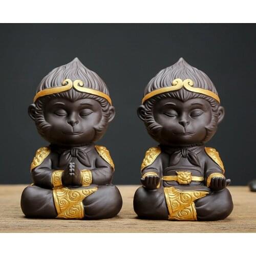 Zisha Sun Wukong tea pet statuette, Chinese Kung Fu tea set decoration, Qitian Dasheng fighting god home decoration crafts