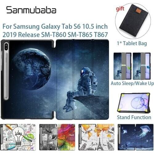 Sanmubaba Case For Samsung Galaxy Tab S6 10.5 inch Slim PU Leather Flip Stand Smart Cover Tri-fold Tablet Case SM-T860 SM-T865