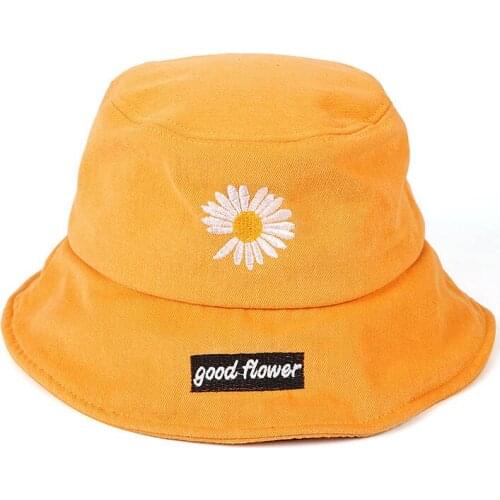 Black Bucket Hat Women 100% Cotton Daisy Floral designer Embroidery 2020 Summer Cap bob chapeau femme pink fisherman hat