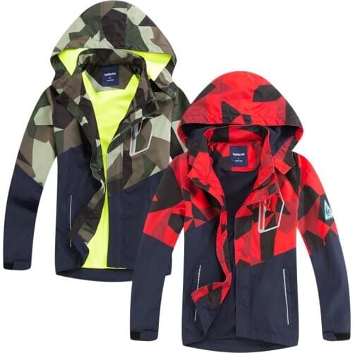 Children Outerwear Breathable Waterproof Fleece-Padded Boys Coat Autumn Patchwork Children Jacket For Kids Hooded Jacket For Boy