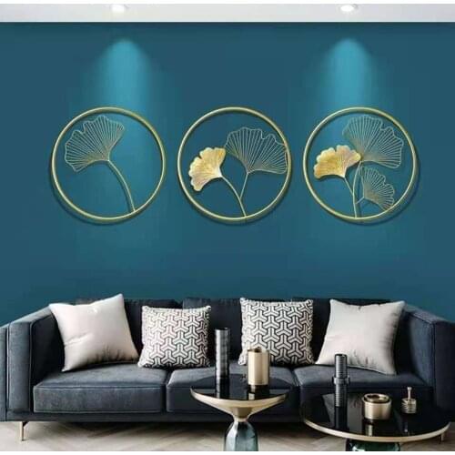Home Luxury Round Wall Decoration New Fashion Porch Sofa TV Background Wall Decoration Metal Ginkgo Leaf Colored Ornaments Decor
