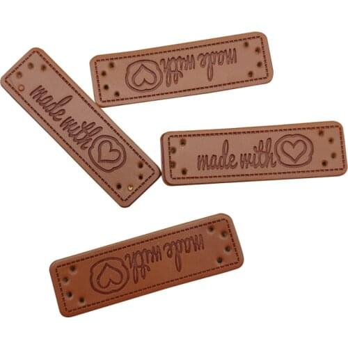 Hand Made With Love Pu Leather Labels For Clothing Made With Heart Sewing Tags For Handwork Clothes Gift Handmade Label