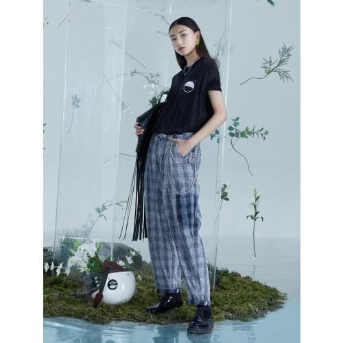 IRINACH388 Spring Summer 2021 Original Design New Arrivals Plaid Denim Pants Women Jeans