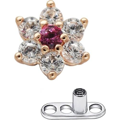 JHJT MUSI G23 Titanium Dermal Anchor Flower Top Microdermal Drivers Surface Dermal Kit Piercing Rings CZ Charming Body Jewelry