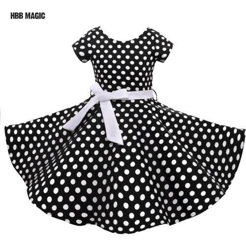 Classy Audrey 1950s Vintage Rockabilly Swing Summer Girls Dress Dots Retro Red,Black Girl Party Dress Cotton Kids Princess Dress