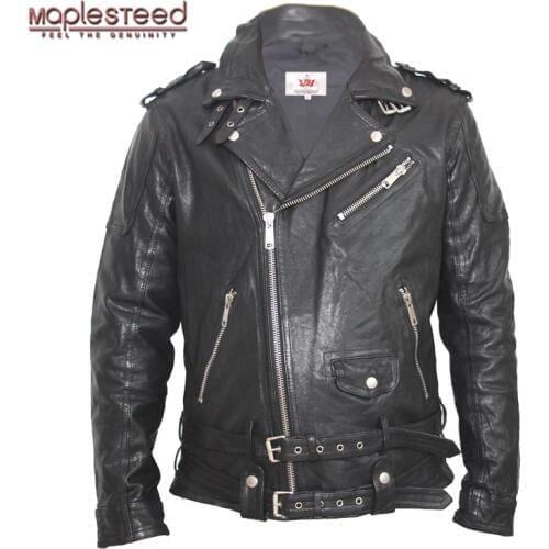 MAPLESTEED Tanned Leather Jacket Moto Black Red Green Slim Vintage Leather Coat Men Biker Jacket Motorcycle Clothing Winter M145
