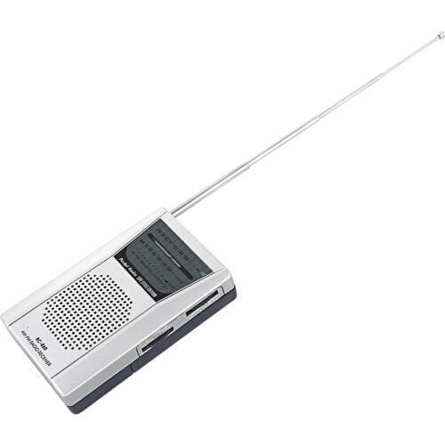 Mini AM/FM 2-Band Radio World Receiver with Speaker Silver Pocket Telescopic Antenna BC-R60 Portable Small Mini Elderly
