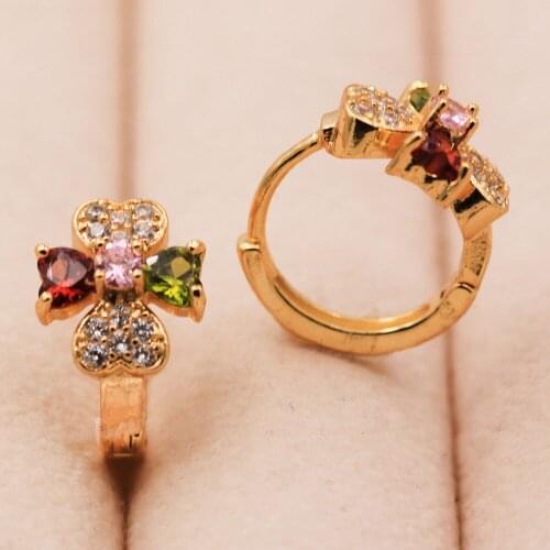 Trendy Gold Copper Plated Round Heart Earrings Green Red Zirconia Stone For Women Girls Fashion Jewelry Accessories Wedding Gif