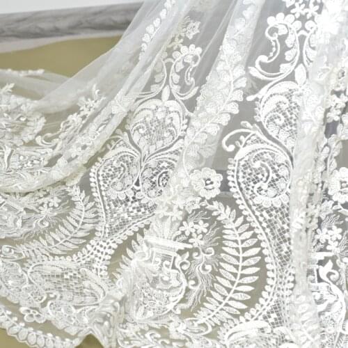 New off-white Wedding Dress Lace Fabric Beaded Embroidered Lace Fabric DIY Material Width 118cm 1yard