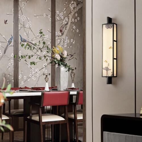 New Chinese style copper wall lamp modern minimalist enamel color living room tea room Chinese style bedroom lamp