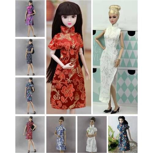 1/6 BJD Clothes Chinese Traditional Cheongsam Handmade Floral Doll Dress For Barbie Doll Clothes Vestido Qipao Dolls Accessories
