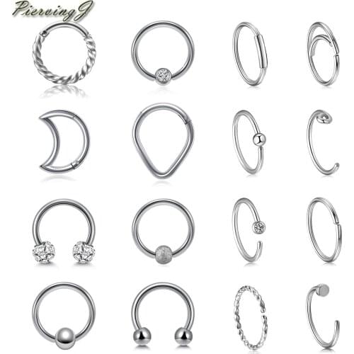 PiercingJ 16/20G Stainless Steel 16Pcs/Set Lip Ring Ear Studs Nose Ring Septum Tragus Eyebrow Multifuction Body Piercing Jewelry