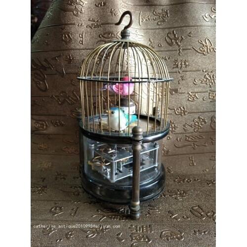 Rare Old Qing Dynasty royal clock \ mechanical watch, copper carved birdcage, can work,Colored bird,Free shipping