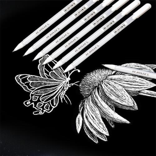 0.8mm Silver White Highlight Gel Pen Hook Line Fine Tip Sketching Pens for Artists Comic Drawing Design Illustration Black Paper