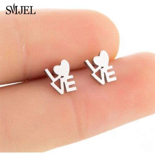 Design Love Letter Earrings for Women New Geometric Love Heart Stud Earring Stainless Steel Jewelry Valentines Day Gifts bijoux
