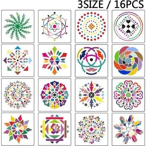 16pcs Dotting Stencils dabuliu Mandala Painting Stencils for DIY Rocks Stone Airbrush Wall Art Canvas Wood Furniture Painting