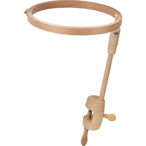 Embroidery Stand Rotated Desktop Embedded Natural Beech Wooden Hoop Holder Frame for Cross Stitch