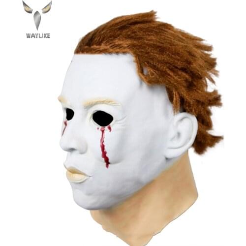 WAYLIKE Halloween Bloody Myers Mask Cosplay Mask Halloween Horror Mask Adult Latex Full Face Covered Helmet Halloween Party