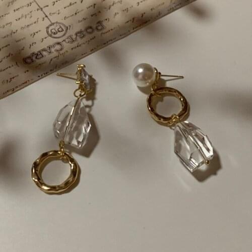 Besimpol Korean 925 Sterling Silver Stud Earrings Fairy Asymmetric Pearl Ice Crystal Earrings For Women Elegant Fine Jewelry