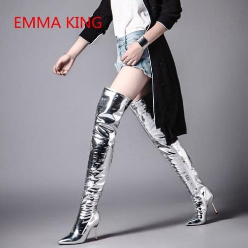 Winter Silver Leather Ankle Boots 8.5cm Stiletto High Heels Shoes Woman Pointed Toe Side Zipper Female Chelsea Boots Botas