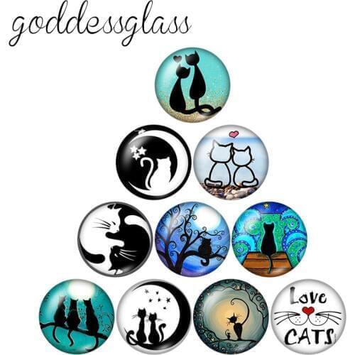 Fashion Lovely Cartoon Cats beauty 10pcs 12mm/18mm/20mm/25mm Round photo glass cabochon demo flat back Making findings