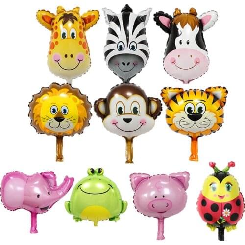 10pcs/lot Mini Zebra Tiger monkey lion deer cow Ladybug Animals Head Foil Balls Animal Air Ballons theme party supplies kid toys