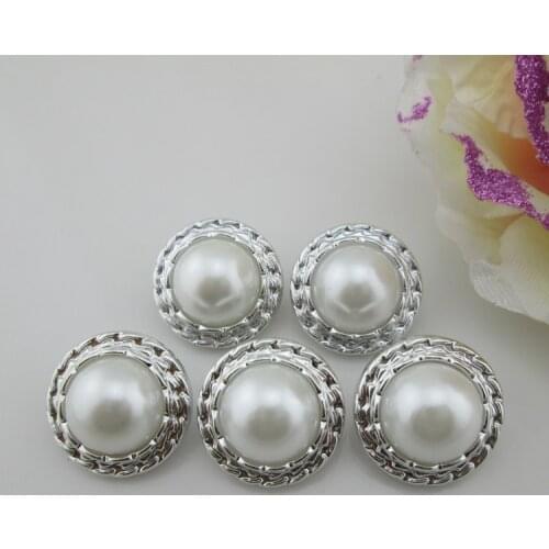 20pcs Shiny Resin White Pearl Button Plastic Buttons Silver Tone For Scrapbooking 22mm