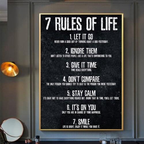 7 Rules of Life Watch Your Thoughts Motivational Poster And Print Canvas Painting For Bedroom Classroom Home Office Decoration