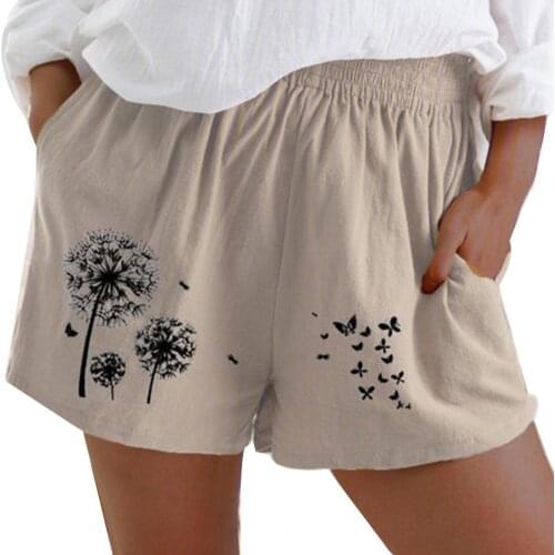 75% HOT SALES!!! Shorts High Waist Dandelion Butterfly Print Women Elastic Waist Short Pants with Pockets for Summer