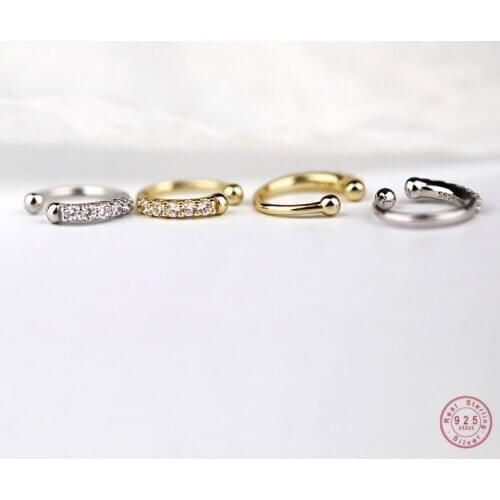 925 Sterling Silver Fashion Half Zircon Half Smooth Surface C-Shaped Earrings Woman Classic Bride Wedding Jewelry Gift