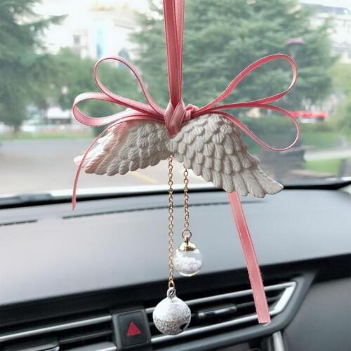 Auto Car Ornaments Rearview Mirror Pendant Hanging Angel Wings Charm Fragrance Aroma Gypsum Charm Key Chain Auto Accessorie