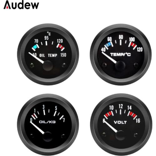 Car Gauge 2" 52mm Water Temp Oil Temperature Oil Pressure bar Volt Gauge Vehicle Meter 12V Black Shell Universal Vehicle Meter