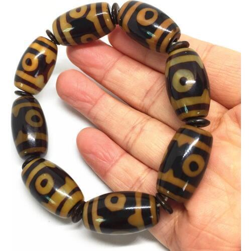New Arrival Natural Agate Stone Three Eyes Pattern Tibetan Dzi Beads Bracelet for Men and Women Great Gift Bring Good Luck