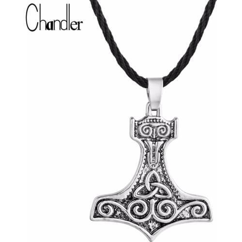 Chandler Huge Thor Hammer Necklace For Man Viking Amulet Hammer Scandinavian Pendant Norse Jewelry Celti Knot Sweater Choker
