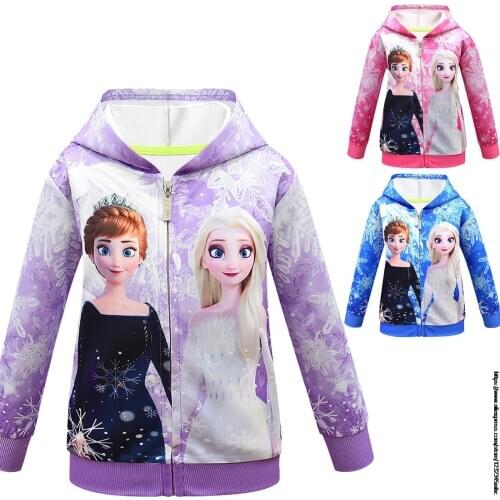 Disney childrens Korean clothing Frozen Elsa girl jacket 2 to 8 years autumn winter cartoon print zipper like baby coat hooded