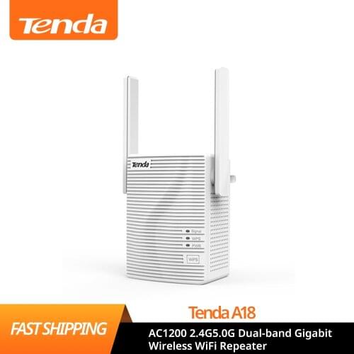 Tenda A18 AC1200 2.4G/5.0G Dual-band Gigabit Wireless WiFi Repeater, Wireless Range Extender, Work well with Optical Routers