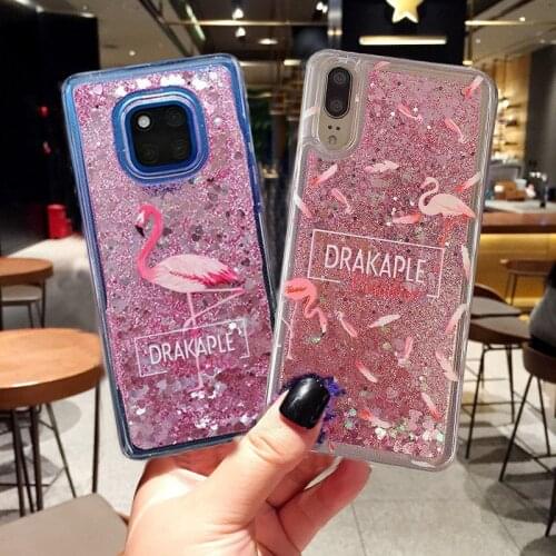 Flamingo Bling Glitter Liquid Clear Soft Case Cover on sfor Huawei P20 Lite Y5 2017 P10 P30 Honor 9 7X 10 Mate 20 P Smart Y6 Y9