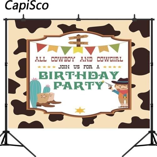 Capisco Wild West Party Backdrop Western Cowboy Birthday Background Cowboys Sheriff Birthday Banner Backdrops Decor Photocall