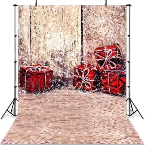 Christmas Photography Background Red Gift Box Bokeh Wooden Floor Backdrop Party Decoration Banner For Photo Studio