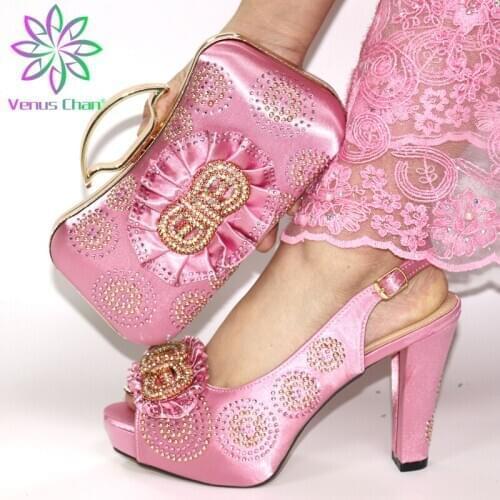 Italian Shoes With Matching Bags Set Italy African Womens Party Shoes and Bag Sets PINK Color Women shoes!SMK1-8