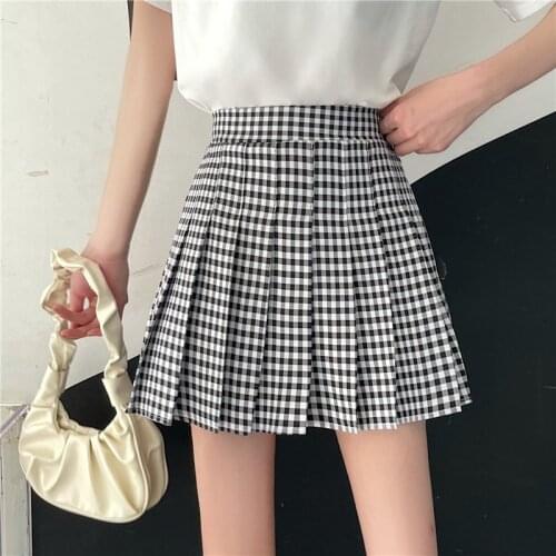 Plaid A-line skirt female summer 2021 Korean version of high waist slim pleated skirt all-match half-length skirt