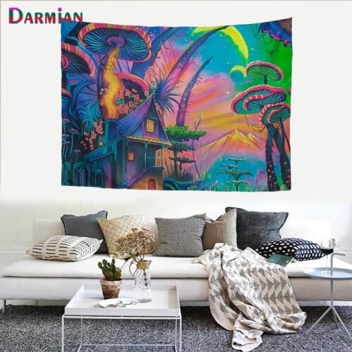 DARMIAN Colorful Mushroom Forest Art Illustrator Tapestry Psychedelic Wall Hanging Tapestries for Living Room Home Dorm Decor