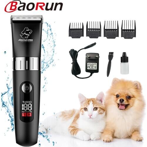 Baorun Professional Dog Hair Trimmer Grooming LED Screen Shaver Electric Waterproof Powerful Clipper Machine For Animal 110-240V