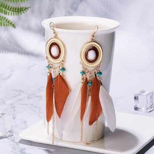 Fashion Bohemia Water Drop Earrings for Women Boho Ethnic Feather Long Dangle Earring Vintage Handmade Jewelry Gifts Wholesale