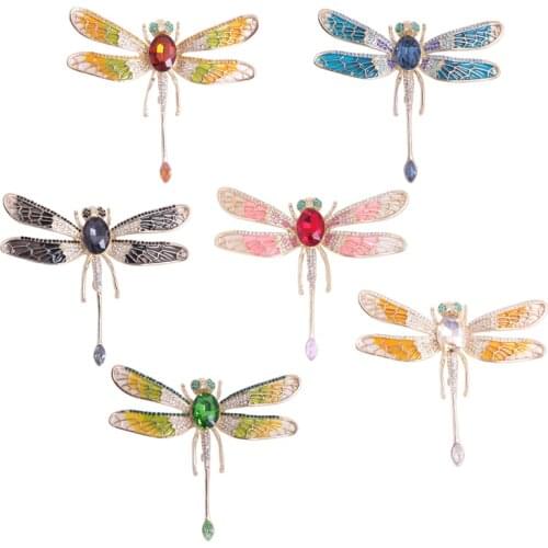 Fashion Dragonfly Rhinestone Brooches For Women Animal Lapel Pin Scarf Buckle Coat Clothing Accessories