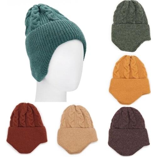 2021 Fashion Solid Winter Hats Women Winter Knit Beanies Hat Female Ear Protection Skullies Hat Warm Thick Riding Wool Cap
