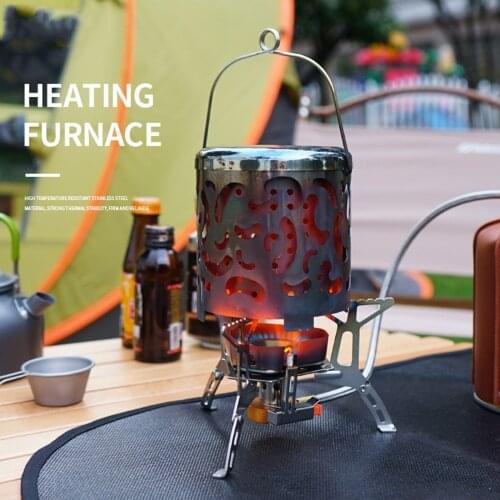 Camping Mini Heater Warming Stove Cover, Portable Stainless Steel Heating Cover with Handle for Outdoor Tent Backpacking Hiking