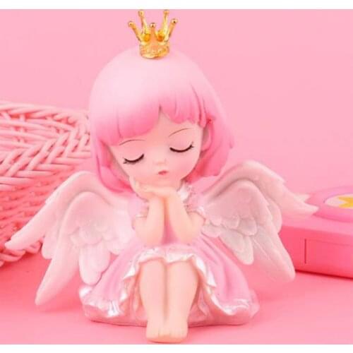 Desktop Decor, Angel Cake Shaped Statue Resin Artware Decorative Tools for Car Home Office, Pink/Blue