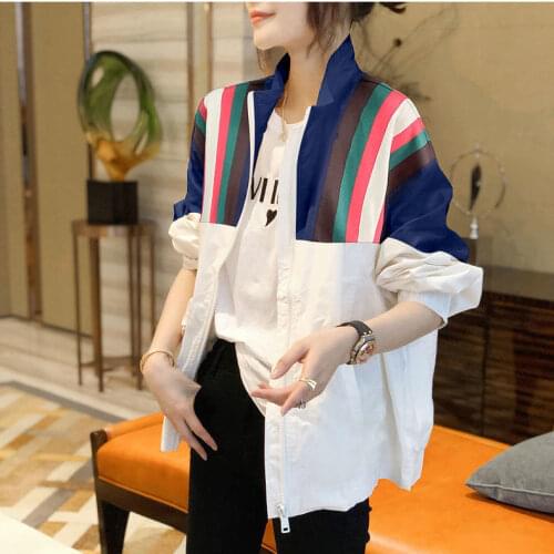 2021 summer new Korean sports casual Baseball Jacket Womens thin loose splicing sunscreen Jacket Womens top